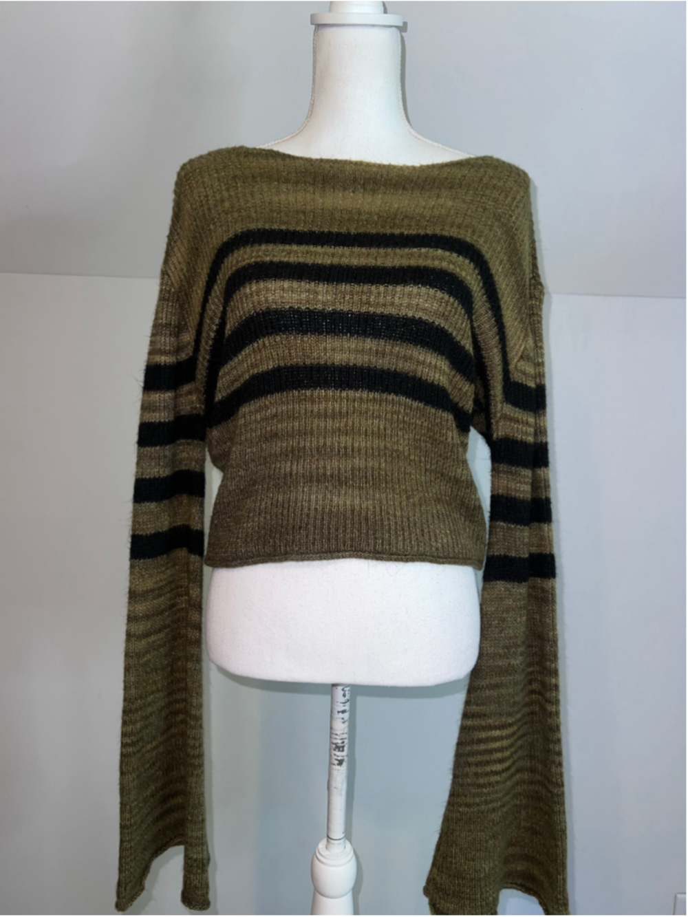 Social Collision Striped Sweater Olive Black Size L